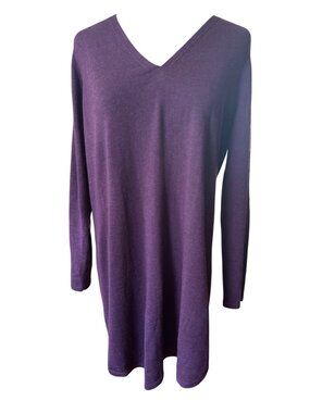 Eileen Fisher Womens Merino Wool Purple V-Neck Long Sleeve Knit Dress L